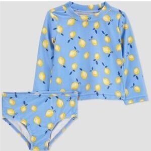 Carter’s Long Sleeve Two Piece Swimsuit Bathing Suit Lemon Print purple